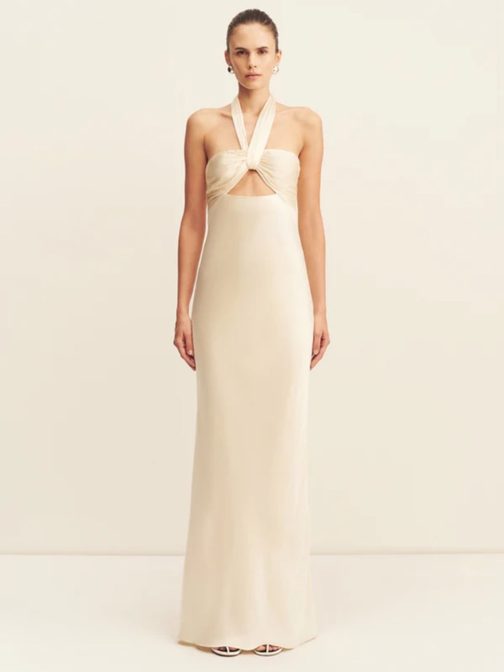 NWT La Lune Ruched Halter Maxi Dress - Cream US size 2